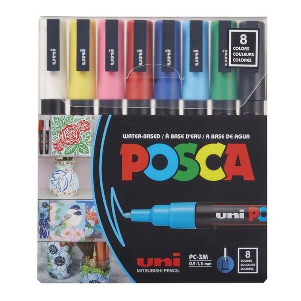 Set 8 culori markere UniBall Posca PC-3M